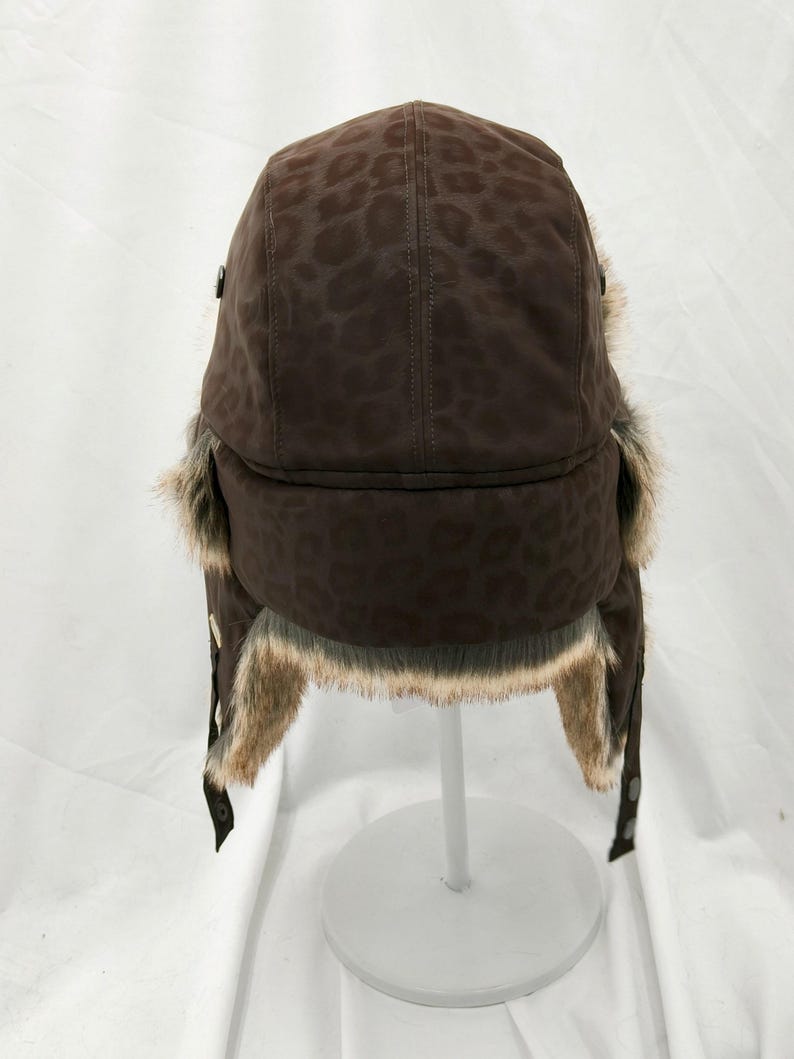 Handmade Leather Trapper Hat Faux Fur Lined Winter Hat fur trapper hat Russian hat Holiday gifts