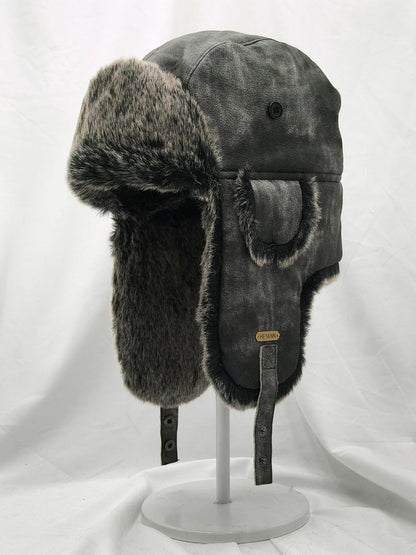 Handmade Leather Trapper Hat Faux Fur Lined Winter Hat fur trapper hat Russian hat Holiday gifts