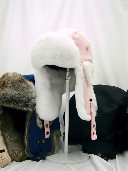 Handmade Leather Trapper Hat Faux Fur Lined Winter Hat fur trapper hat Russian hat Holiday gifts