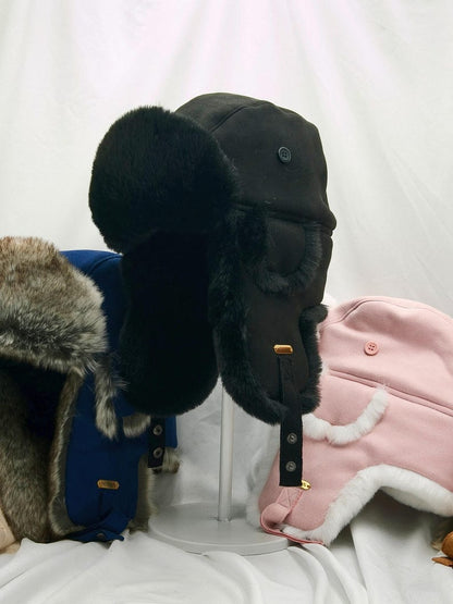 Handmade Leather Trapper Hat Faux Fur Lined Winter Hat fur trapper hat Russian hat Holiday gifts