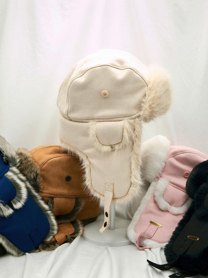 Handmade Leather Trapper Hat Faux Fur Lined Winter Hat fur trapper hat Russian hat Holiday gifts