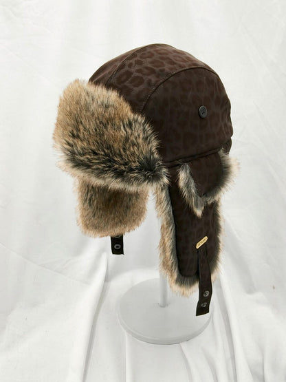 Handmade Leather Trapper Hat Faux Fur Lined Winter Hat fur trapper hat Russian hat Holiday gifts
