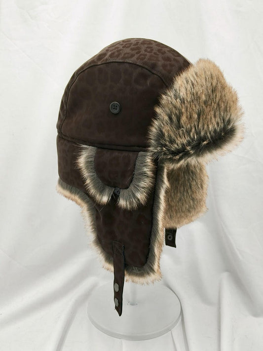 Handmade Leather Trapper Hat Faux Fur Lined Winter Hat fur trapper hat Russian hat Holiday gifts
