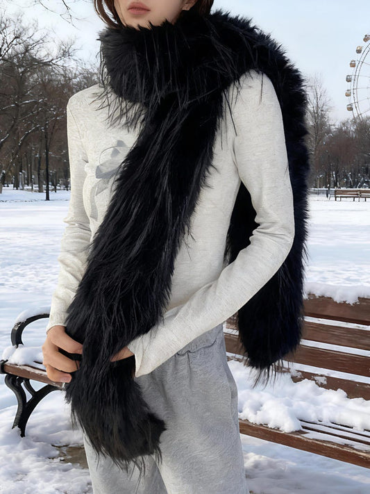 Faux Fur Winter Scarf, Soft Plush Solid Color