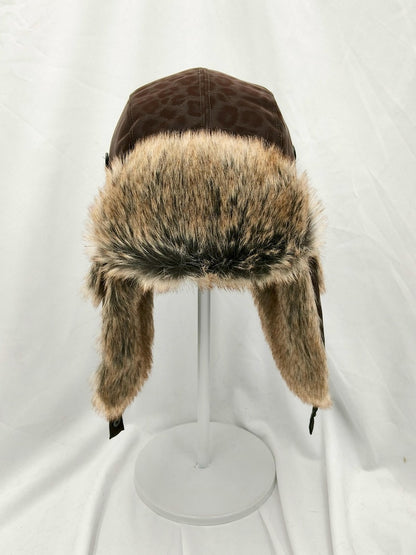 Handmade Leather Trapper Hat Faux Fur Lined Winter Hat fur trapper hat Russian hat Holiday gifts