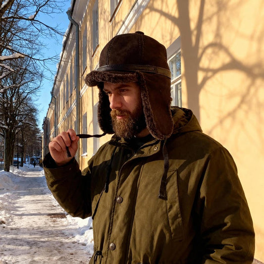 Handmade Leather Trapper Hat Faux Fur Lined Winter Hat fur trapper hat Russian hat Holiday gifts