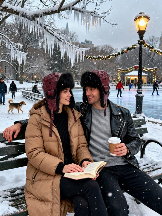 Handmade Leather Trapper Hat Faux Fur Lined Winter Hat fur trapper hat Russian hat Holiday gifts