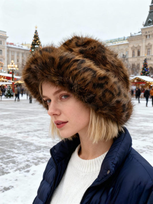 Luxurious leopard print faux fur bucket hat - a comfortable and stylish winter accessory