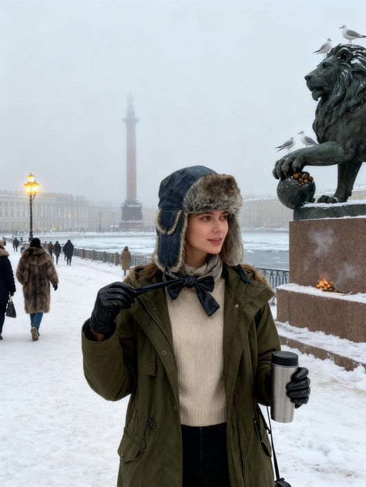 Handmade Leather Trapper Hat Faux Fur Lined Winter Hat fur trapper hat Russian hat Holiday gifts